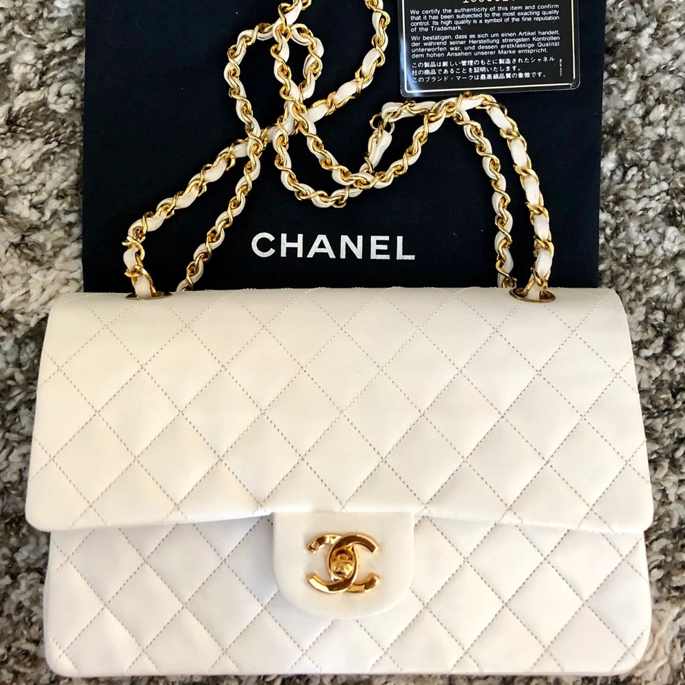 Chanel medium white lambskin gold hardware